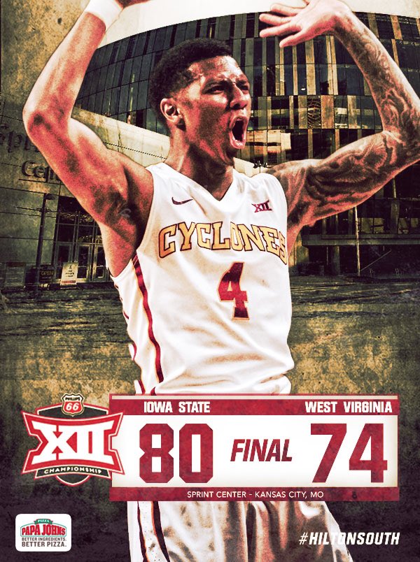 CycloneATH's tweet photo. CYCLONES WIN!

@CycloneMBB ARE THE 2017 BIG 12 TOURNAMENT CHAMPIONS!

🌪🏀 https://t.co/9p2fNFlEr7