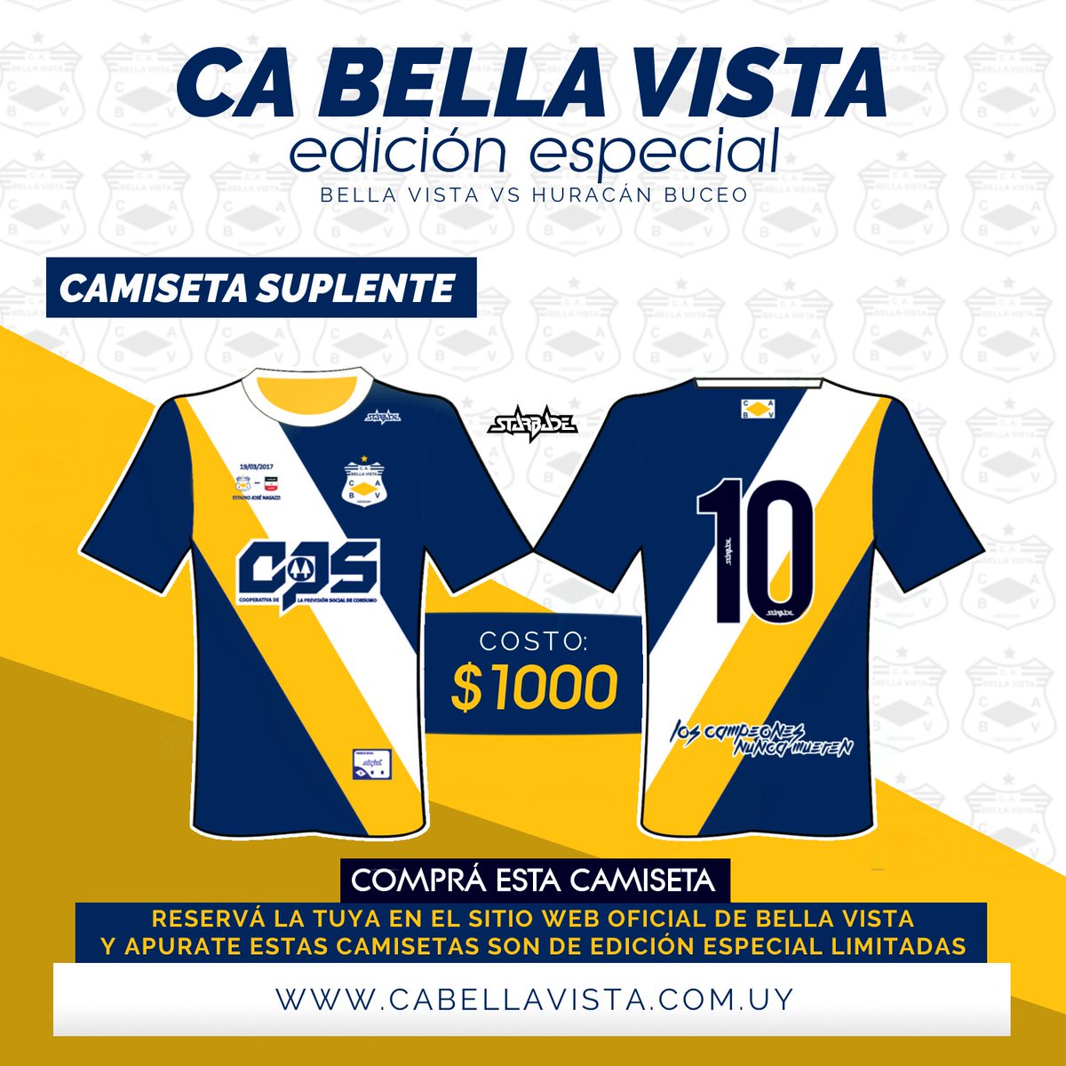 BellaVistaUY's tweet photo. #LaGloriosaAuriblanca Bella Vista vestirá camisetas especiales de diseño para su partido presentación 2017 https://t.co/cpGY4QvCz5 https://t.co/hzbQblDqZt