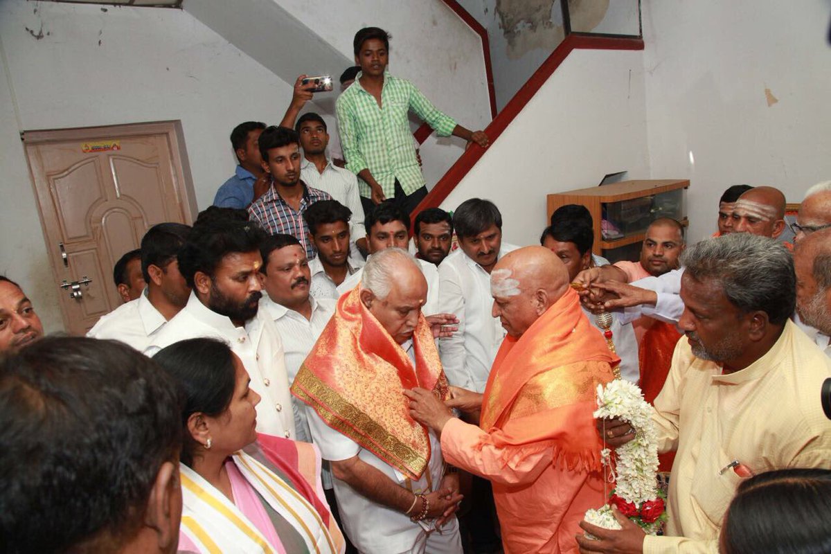 BSYBJP's tweet photo. Addressed election rally at Nanjungudu after seeking blessing at Srikanteshwara temple &amp;Devnoor mutt swamiji.I am confident of BJP's victory https://t.co/BXnmo9Oqwv