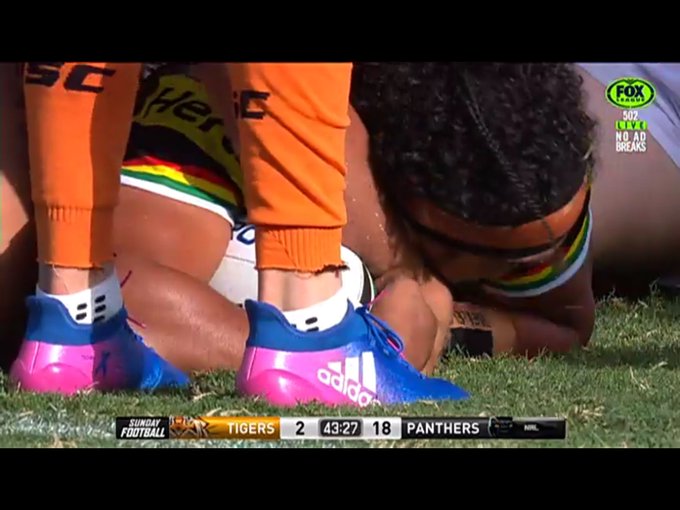 What on earth is happening with Mitchell Moses' socks?