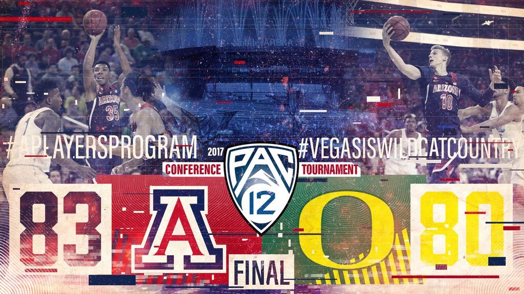 ArizonaMBB's tweet photo. FINAL: Arizona-83 Oregon-80

Wildcats are your 2017 PAC-12 Tournament champions! #APlayersProgram https://t.co/y2rEE6vQSG