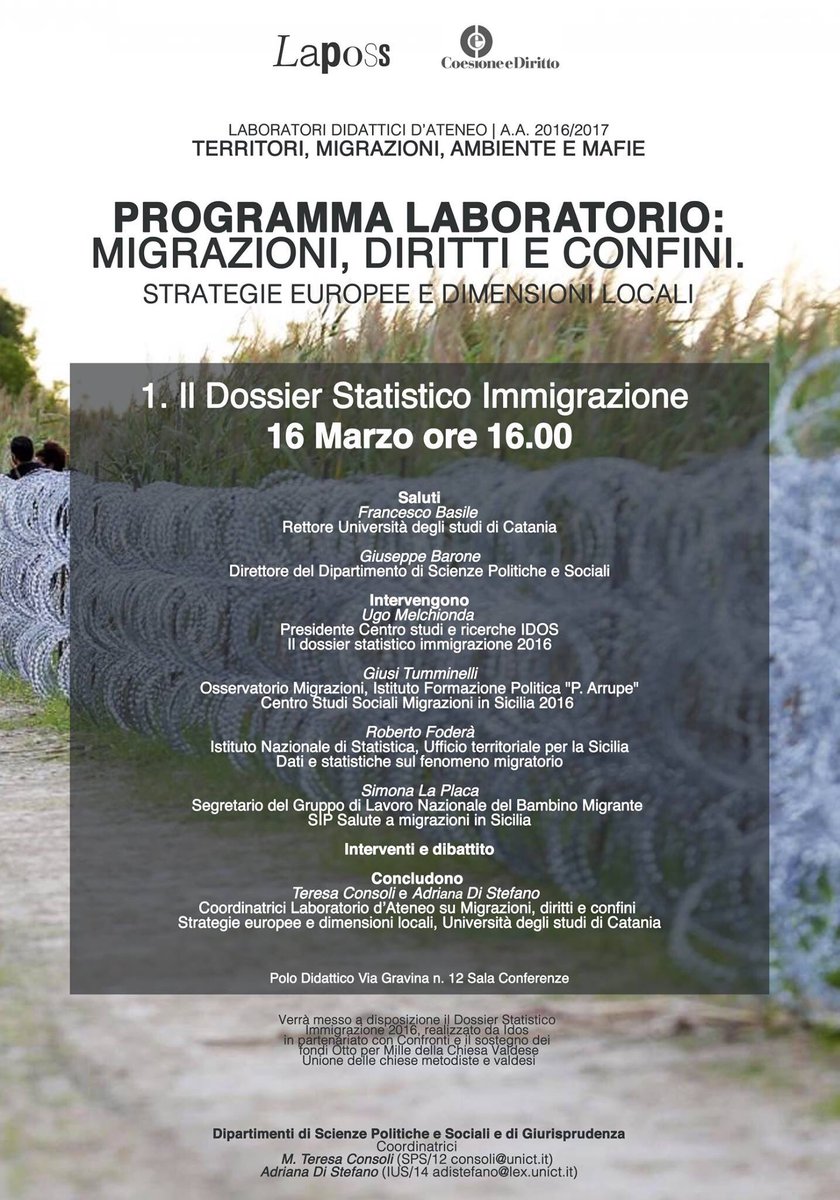 LaPoSS_Unict's tweet photo. Il Dossier Statistico Immigrazione 
#dossierstatistico #immigrazione #seminari #catania #laboratori2017 #territorio @mtconsoli @Open_Sociale https://t.co/lfIsJcVTQm
