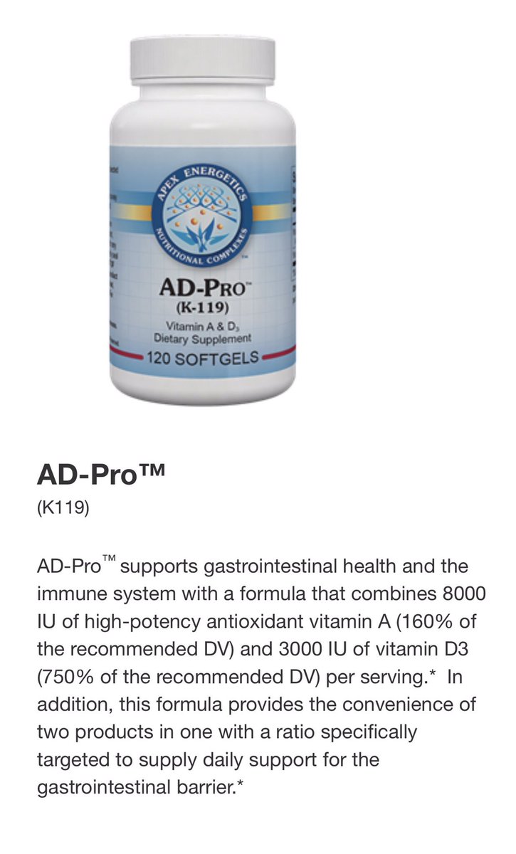 Apex Energetics AD-Pro K119 supports gastrointestinal health, immune system with 8000 IU of high-potency antioxidant pickvitamin.com/catalogsearch/…
