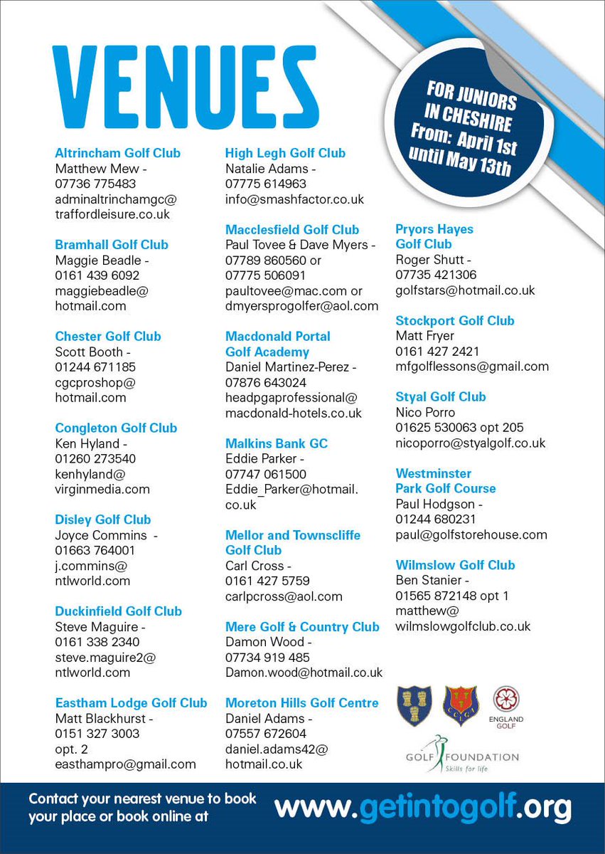 Have a look at our new junior golf initiative coming to Cheshire clubs from April 1st. Book your place online at getintogolf.org