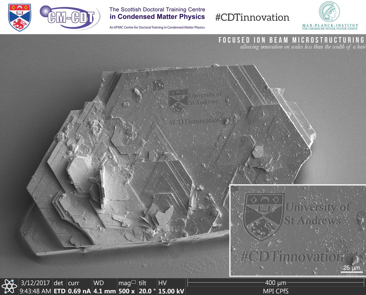 Jack Bartlett (@jackbartlett2) on Twitter photo <a href="/cdt_plural/">@cdt_plural</a> FIB microstructuring - a powerful tool for micro-scale manipulation. A 40μm wide UoStA logo! #CDTinnovation #nophotoshop <a href="/cdt_plural/">@cdt_plural</a> FIB microstructuring - a powerful tool for micro-scale manipulation. A 40μm wide UoStA logo! #CDTinnovation #nophotoshop