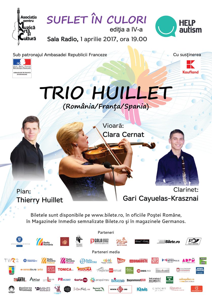 ClaraCernat's tweet photo. Come to this Bucarest concert with @thierryhuillet & Gari Cayuelas, #viola #violin #piano #clarinet #helpautism https://t.co/aiVeYDLcmk