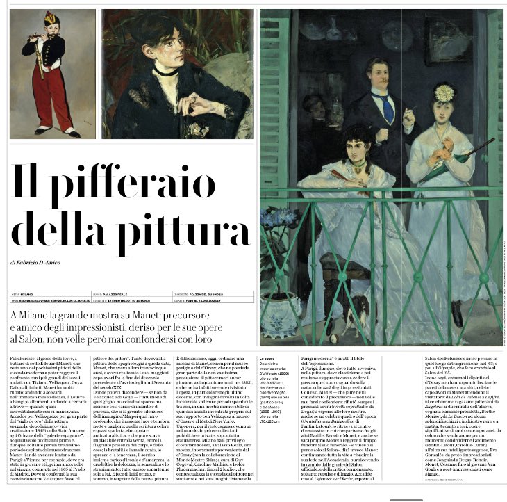 artdielle's tweet photo. A Milano la grande mostra su Manet: provò a #RaccontareLaRealta ma fu deriso per le sue opere
Fabrizio D'Amico su @Robinson_Rep
@CasaLettori https://t.co/SaVVNiu593