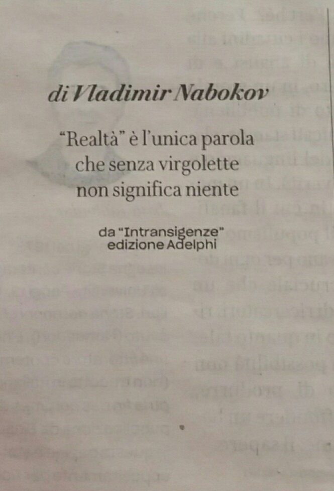 CasaLettori's tweet photo. #RaccontareLaRealtà 

Realtà è l'unica parola che senza virgolette non significa niente 

Nabokov

@Robinson_Rep @FrankCapitone https://t.co/GAGDK2sXgZ