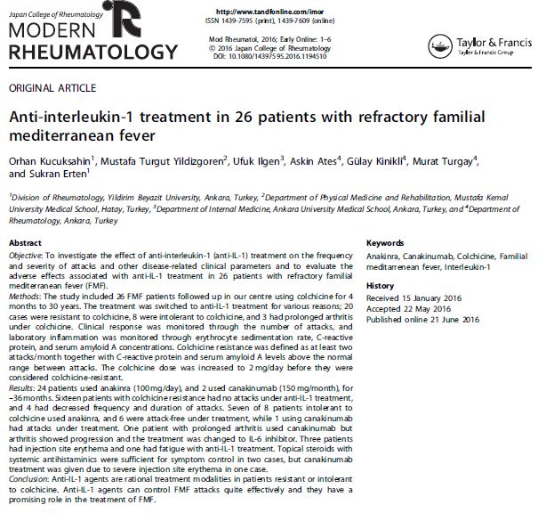 ftr_romatoloji's tweet photo. #TRASD #PMR #FMF #rheumatology 
#modernrhe Anti IL1 treatment in 26 patients with rFMF https://t.co/1dK128X3UK