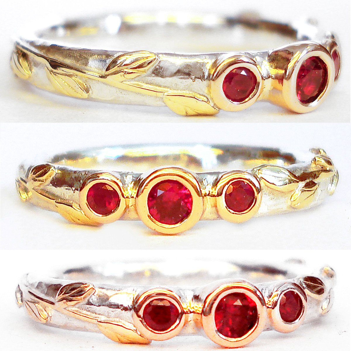 simchagallery's tweet image. Laurel leaves and rubies ring, silver and gold, #natureinspired jewellery by Stephen Roper @simchagallery balcony level @leedscornex #leeds