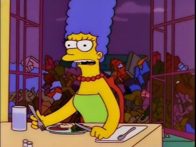 "Homer, that crazy lady who lives in our trash pile attacked me today."
"That’s not the way she tells it."