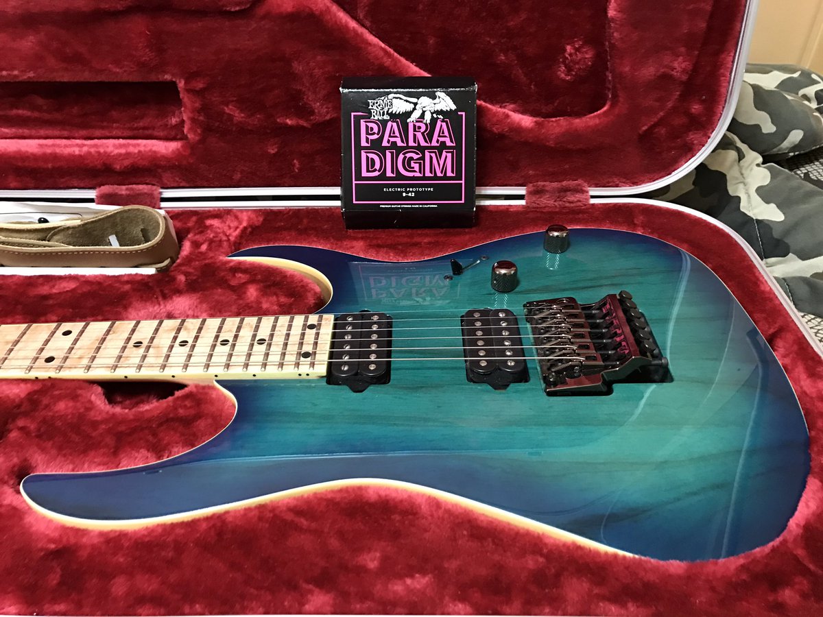 MJG298's tweet photo. @ernieball Off to my Guitar Tech for a set-up. I may not be able to do what @PaulGilbertRock did but I will play the hell out of them!!! 🎸 https://t.co/FKzTNtOYIj