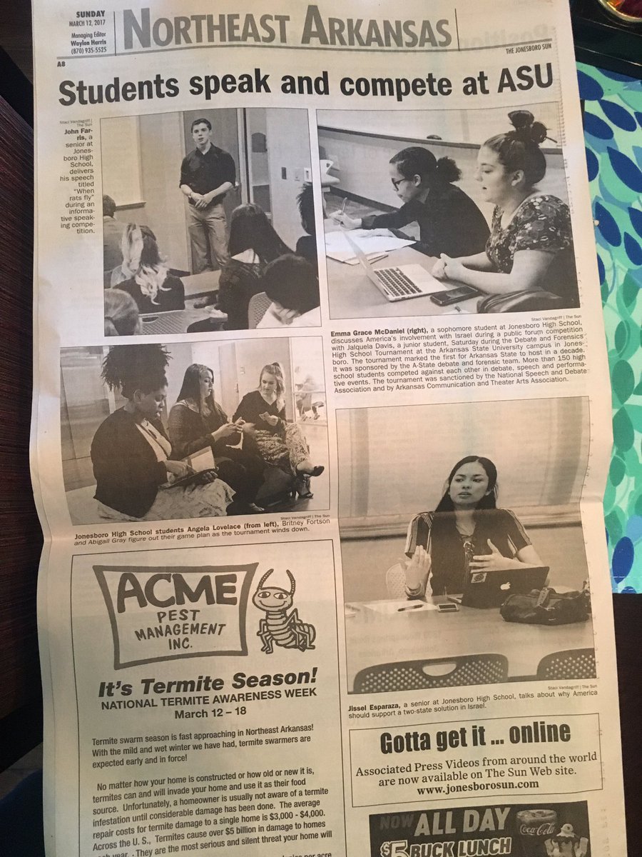 JHSdebate_4n6's tweet photo. Look who made the paper. #caneforensics #CaneOTR #canedebate #howlyes17 https://t.co/l952qQdh99