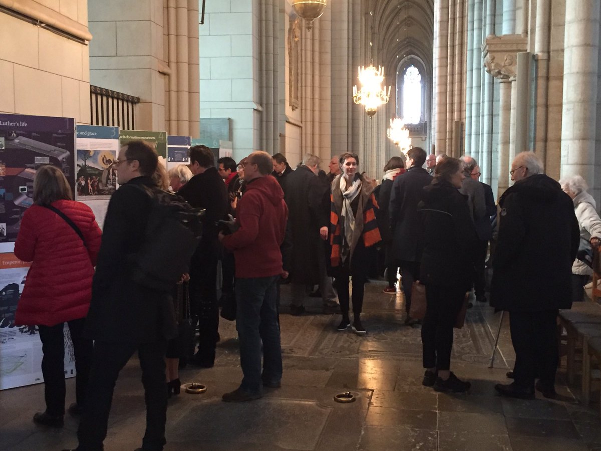 TyskaAmbassaden's tweet photo. Reformationens idéer präglar vårt samhälles värderingar än idag. Invigning av utställning i Uppsalas vackra domkyrka. #heimsoeth https://t.co/R21OKWYZOt