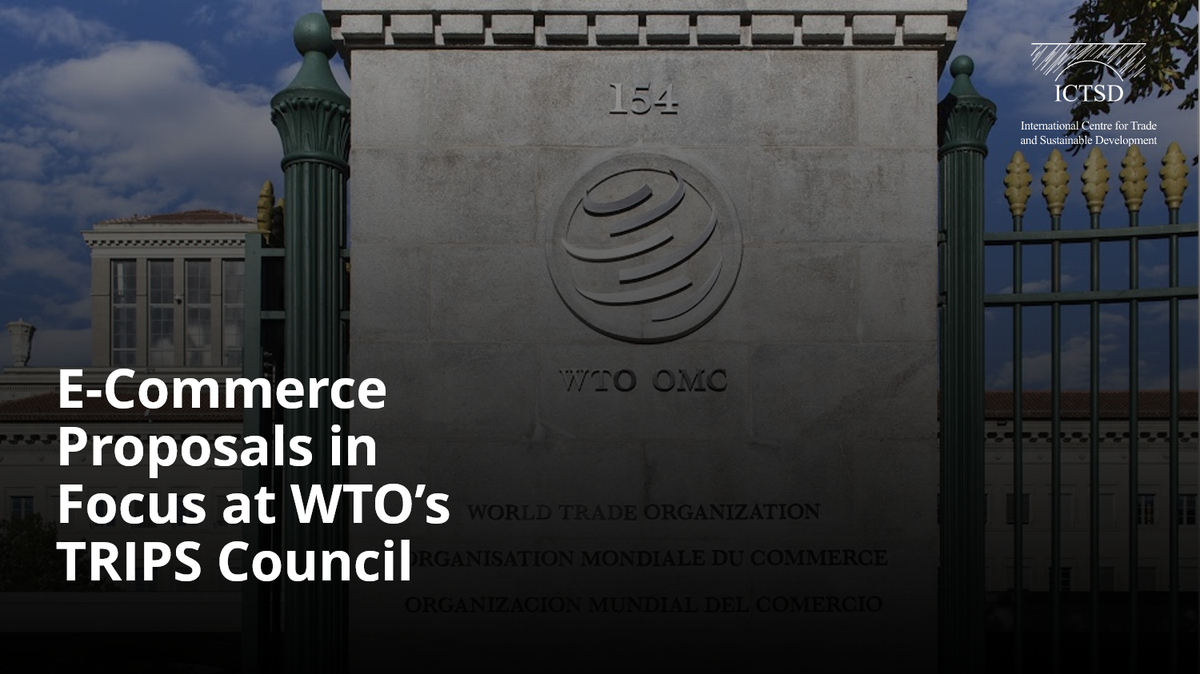ICTSD's tweet photo. #WTO members discussed a series of communications involving the #IP aspects of #Ecommerce: https://t.co/yEjA4Rsgfr https://t.co/SUpcSIAEmD