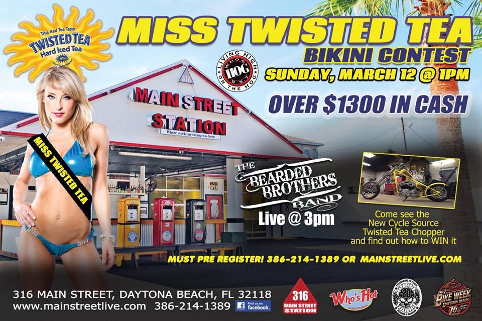 BikersWelcomeUS's tweet photo. Today at Main Street Station #daytonabikeweek Miss Twisted Tea Bikini Contest &amp; Cycle Source Twisted Tea Chopper on display, you can win it! https://t.co/WyARuEiI8k