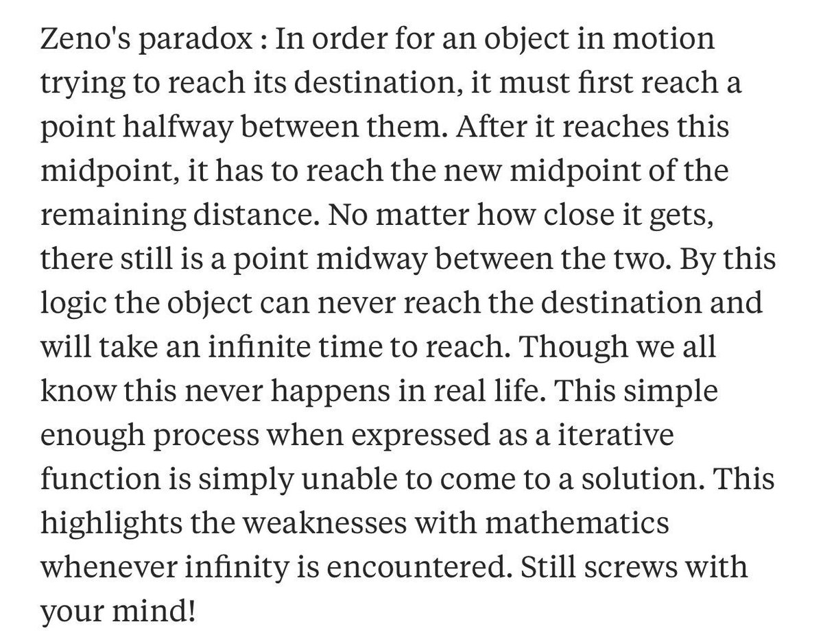 sjanjuaalavi's tweet image. I know the Zeno&apos;s paradox doesn&apos;t make sense and can be broken in real life. But HOW? The logic is messing with my head :| #zenosparadox