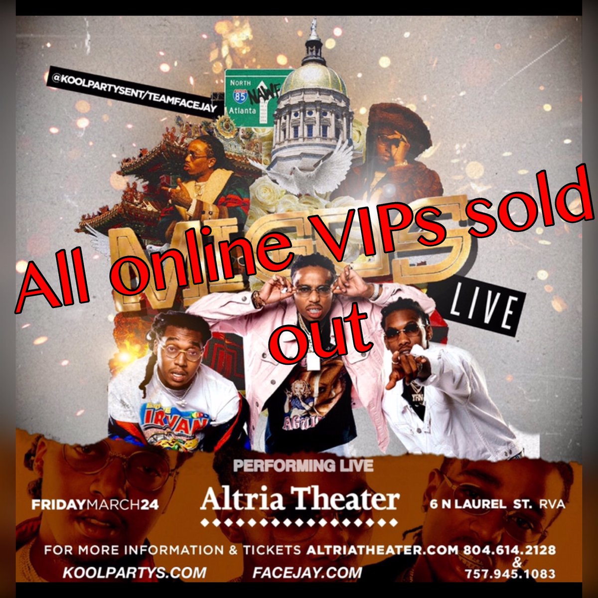 Facejay's tweet photo. • Tickets Movin Fast ‼️ The Livest Concert In VA @Migos #culture #Rva #vcu https://t.co/6UyFMxH6Xw… #Facejay 3.24.17 https://t.co/JG6dFMdHef