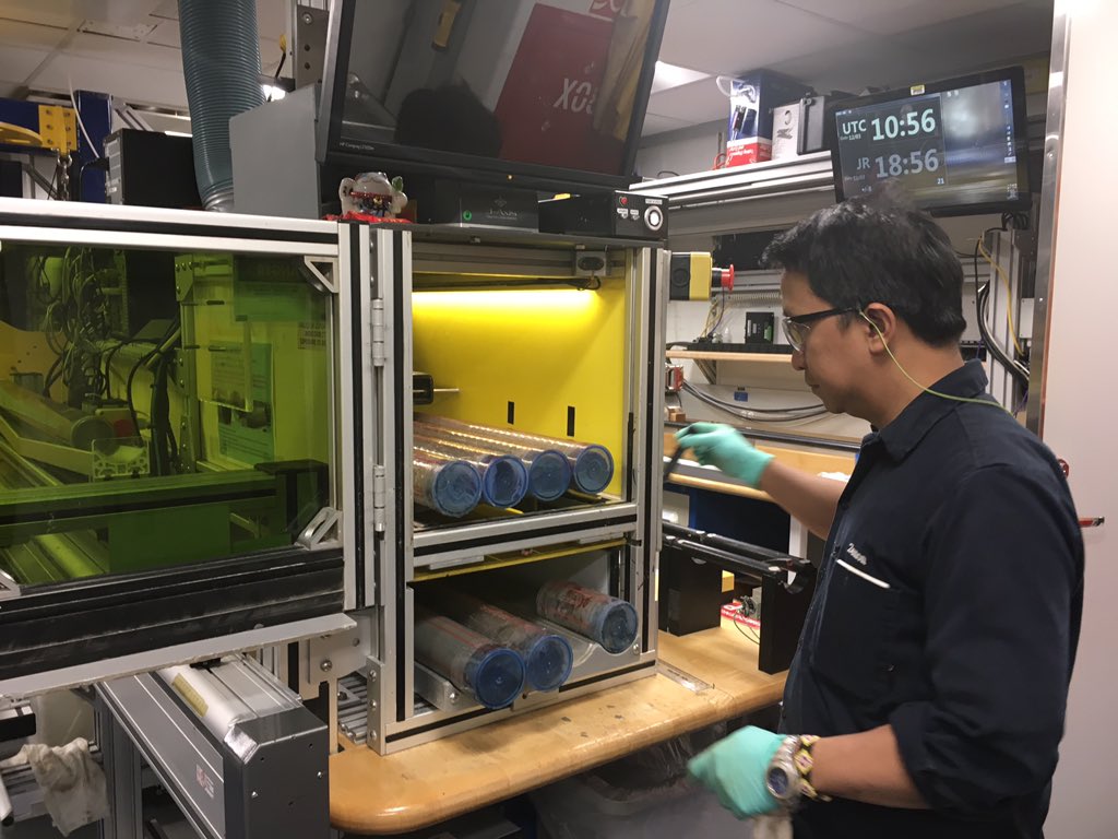US_SciOD's tweet photo. #EXP367 On the JR at 15:00 ship time we had the first core on deck for the site 1500. Isn't that an incredible coincidence? https://t.co/aAkapL5fcF