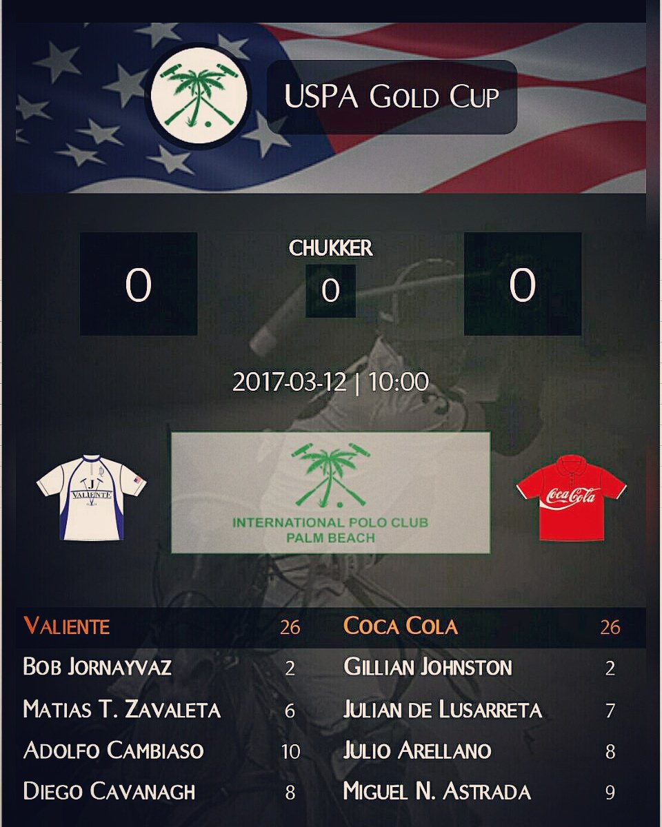 ChukkerApp's tweet photo. #Lineups #valientepoloteam vs #cocacolapolo
#openingmarch 2017 #uspagoldcup @PoloAssociation
Follow with @ChukkerApp https://t.co/9bEe9wn9Z3