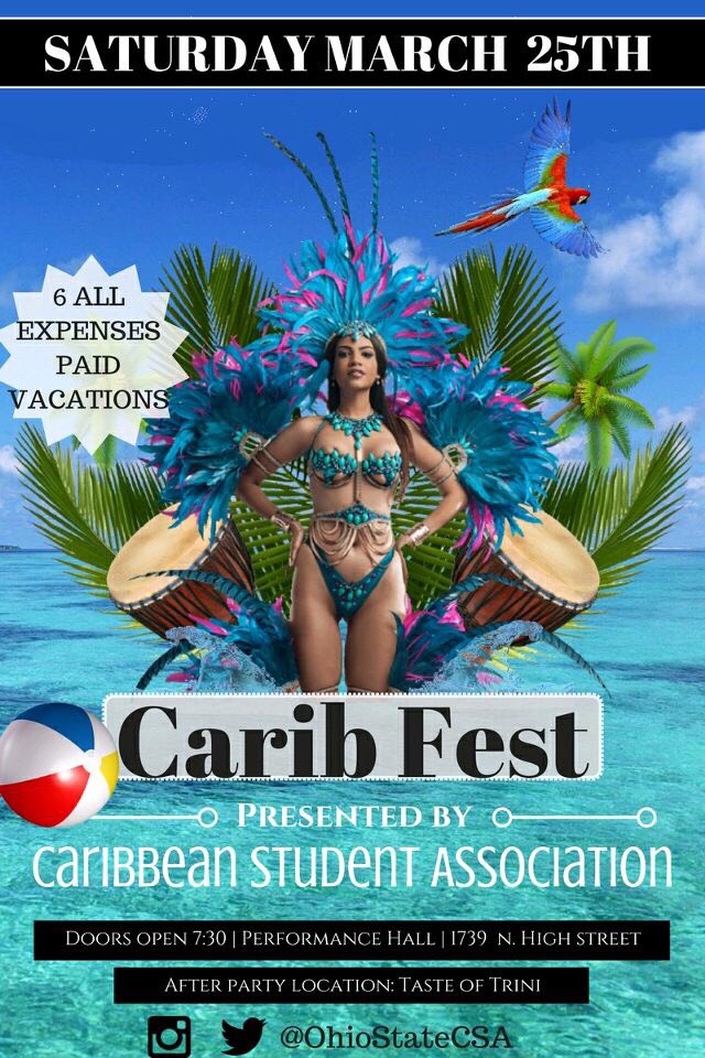 ohiostateCSA's tweet photo. CSA will be hosting CARIB FEST. A night of celebrating Caribbean culture! All are welcome &amp; it's free! Don't forget to get your raffles too! https://t.co/66zlrr0qxB