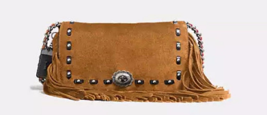 This Dinky is made of suede with swingy fringe, studded leather whipstitching and a concho-inspired turnlock. Stop by and shop at <a href="/Coach/">Coach</a>.