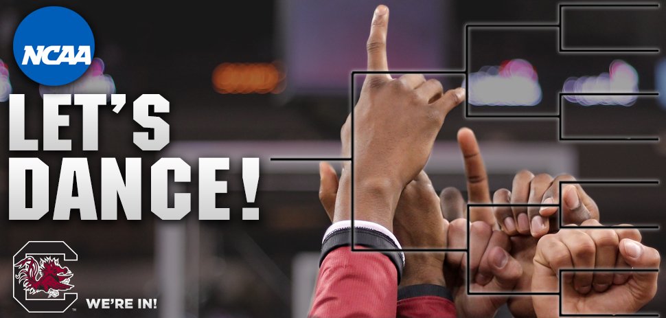 GamecockMBB's tweet photo. WE'RE GOING DANCING!!!! The #Gamecocks ARE IN!!! No. 7 seed in Greenville on Friday!!! #ForeverToThee https://t.co/LvM1ZkMObu
