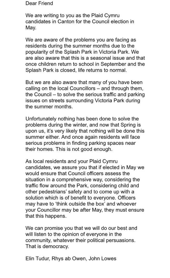 PlaidCFWest's tweet photo. .@welshlabour -we've *never* claimed residential parking was solution to probs faced by residents in #VictoriaPark https://t.co/mO9Lr3vAo0