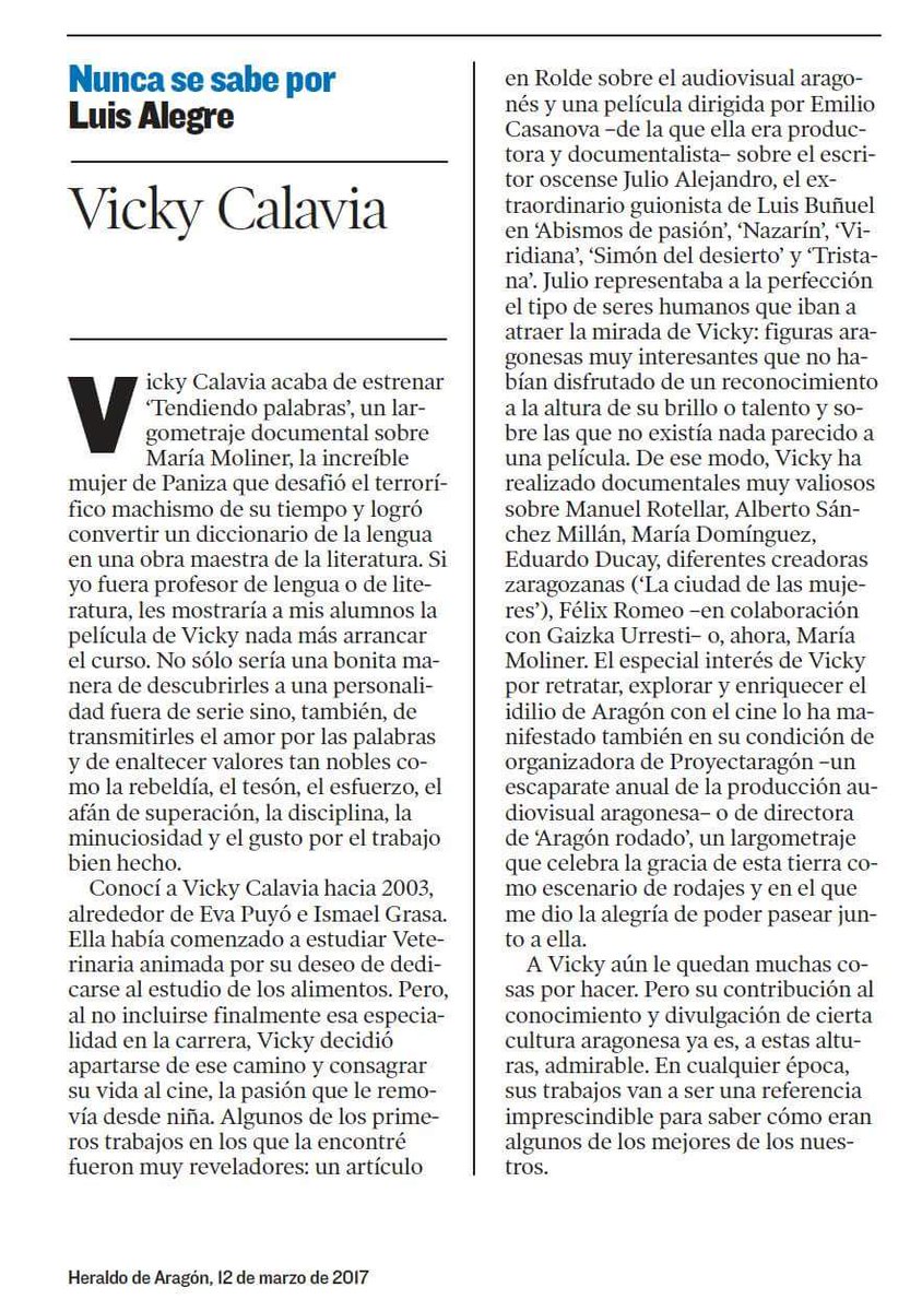 <a href="/vickycalavia/">Vicky Calavia</a> 👏👏👏 <a href="/MariaMolinerDoc/">Maria Moliner</a> <a href="/ciudadmujeres/">ciudadmujeres</a> <a href="/ProyectAragon_/">ProyectAragón</a> <a href="/DucayDocumental/">Eduardo Ducay</a> <a href="/heraldoes/">Heraldo de Aragón</a>