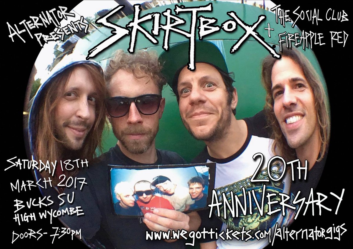 AlternatorGigs's tweet image. Skirtbox 20-year anniversary show is next weekend in High Wycombe! Tickets and info: facebook.com/events/1258662…