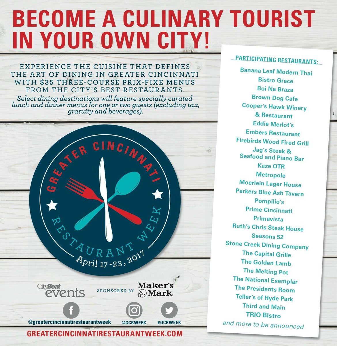 Spring forward and start making plans to dine out during Greater Cincinnati Restaurant Week (<a href="/GCRWeek/">Cincinnati Restaurant Week</a>) 4/17-23. goo.gl/HMkULU