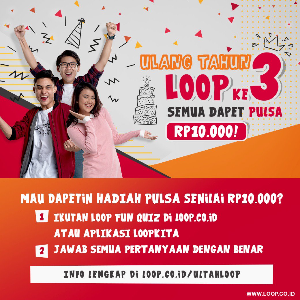 LOOP_ID's tweet photo. Yang mau dapetin hadiah pulsa dari kita, yuk jawab semua pertanyaan LOOP Fun Quiz di https://t.co/ed9SOPIPt2 sekarang! #UltahLOOP https://t.co/YbhtExUSnn