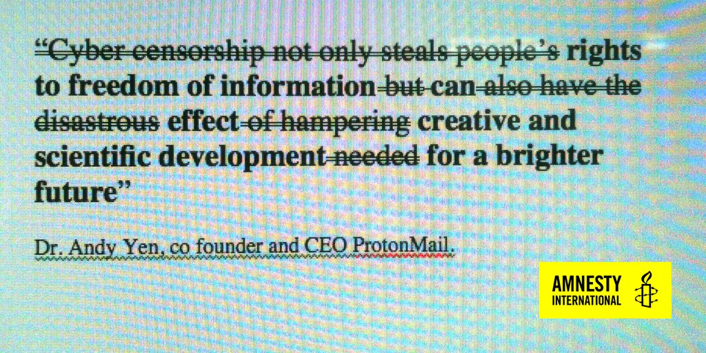 amnesty's tweet image. People were arrested just for what they said online in 55 countries in 2016. We must keep the internet free! amn.st/60118kOi9 #WDACC