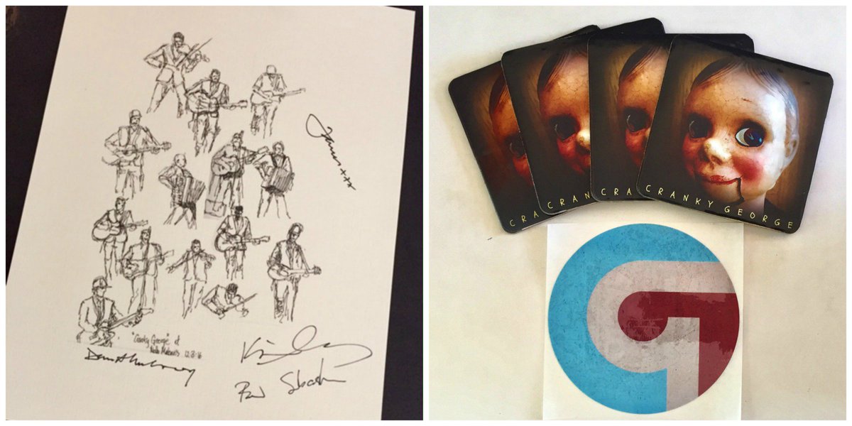 Tomorrow's Cranky Monday Giveaway on FB.  Sketch *signed* by the band + goodies.  #crankymondays