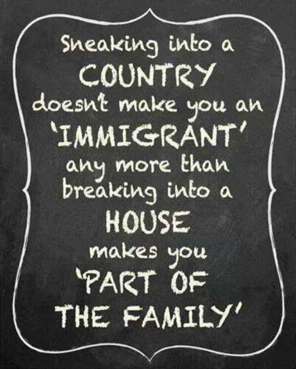DAILY_AMERICAN's tweet photo. Sneaking into a country doesn't make you an 'immigrant' any more than breaking into a house makes you 'part of the family'. https://t.co/ps3SiqaOmH