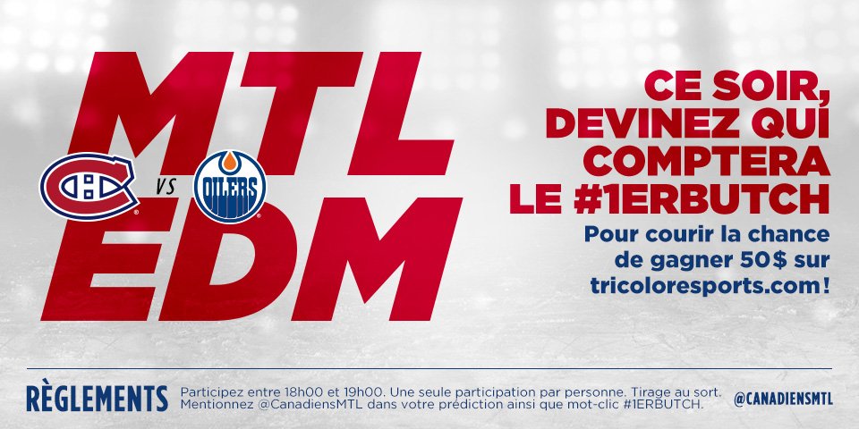 CanadiensMTL's tweet photo. Qui marquera le #1erButCH? Vous pourriez gagner 50$ à @TricoloreSports (en ligne) en devinant la bonne réponse. N'oubliez pas le mot-clic! https://t.co/FBebq6Oszw
