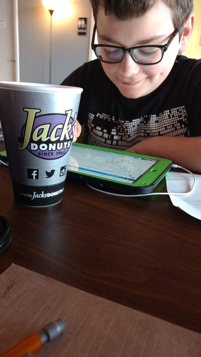 Kimmer70's tweet photo. Missed some homework and no internet at home. Jack's Donuts free Wi-Fi to the rescue! https://t.co/2NBg2JysHu