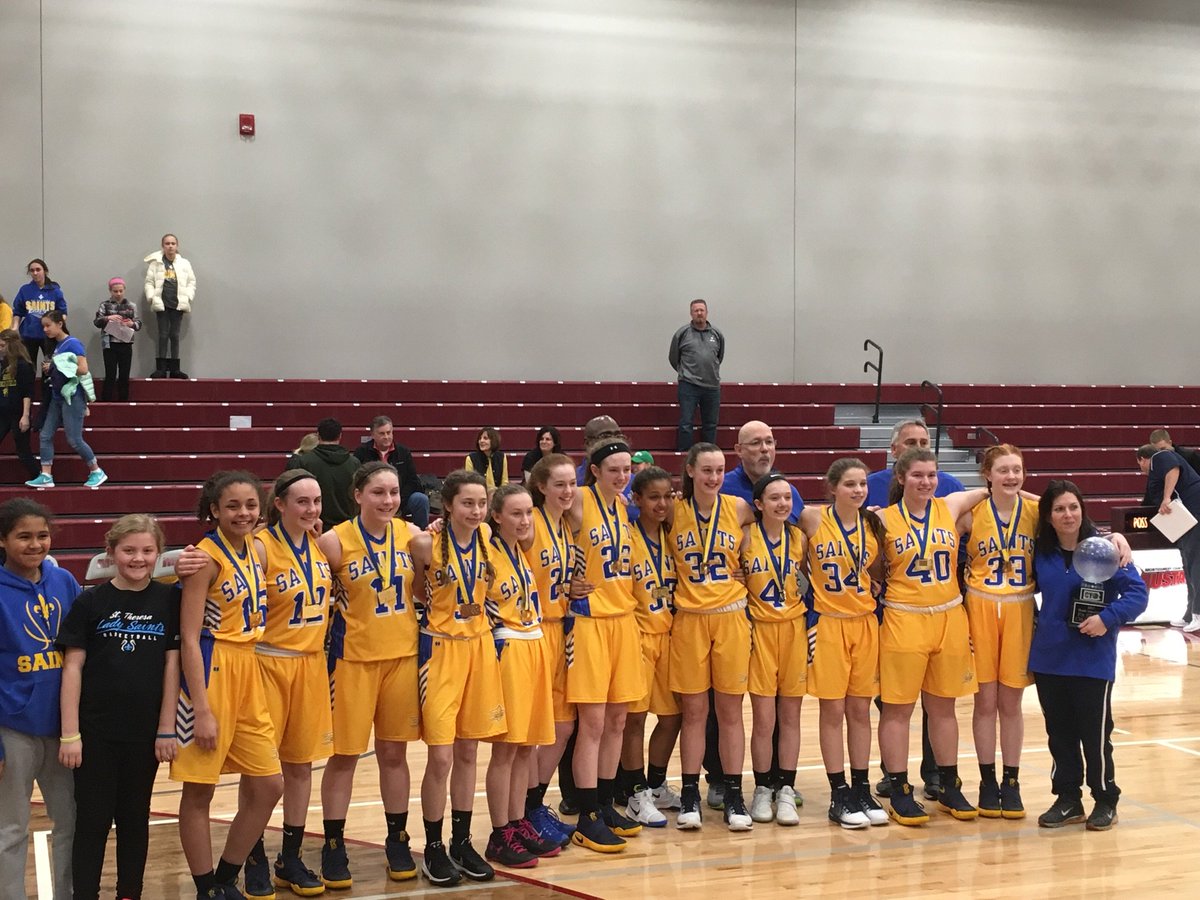 STSBoysBB's tweet photo. Lady Saints beat St Thomas More of Pittsburgh Dio 39-25! The 2nd #CYOState title in school history. Congratulations girls! GO SAINTS!!! https://t.co/HEZa6Cmc3O