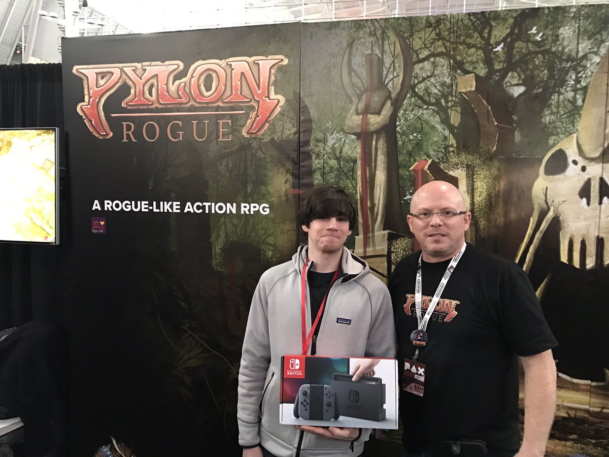 QuantumSquidDev's tweet photo. We have a winner!! Congrats to James for winning the #nintendoswitch raffle at our #PylonRogue booth #PaxEast2017 https://t.co/P3Jq1QOqxn