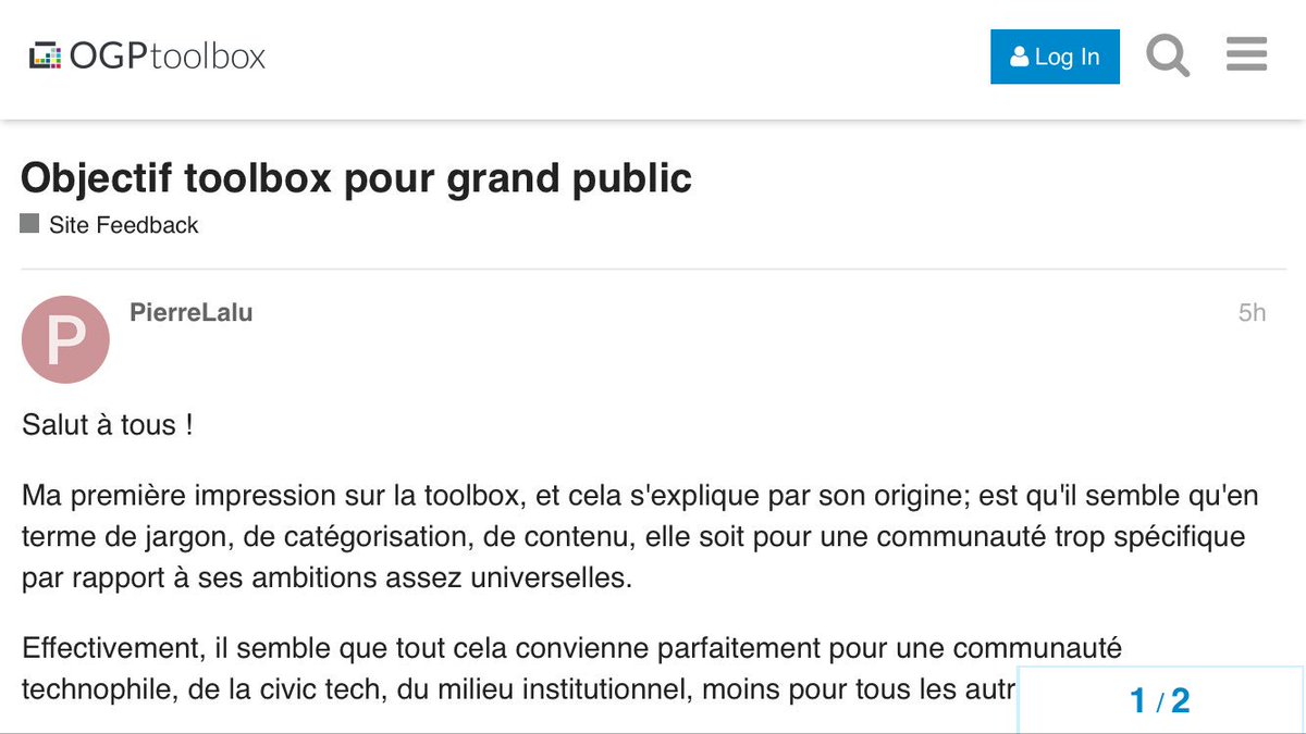 ogptoolbox's tweet photo. Nouvelle contribution aux discussions sur le forum https://t.co/QwF8MAeuBV --> "objectif #OGPToolbox grand public" merci @PierreLALU ! https://t.co/ksLBqGlGfy