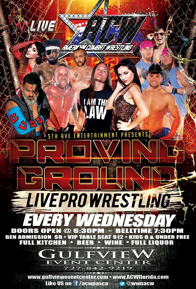 Every Wednesday night we turn the <a href="/GulfVEventCentr/">GulfV Event Center</a> into a Proving Ground! Don't miss out on seeing the talent that is apart of ACW's roster!