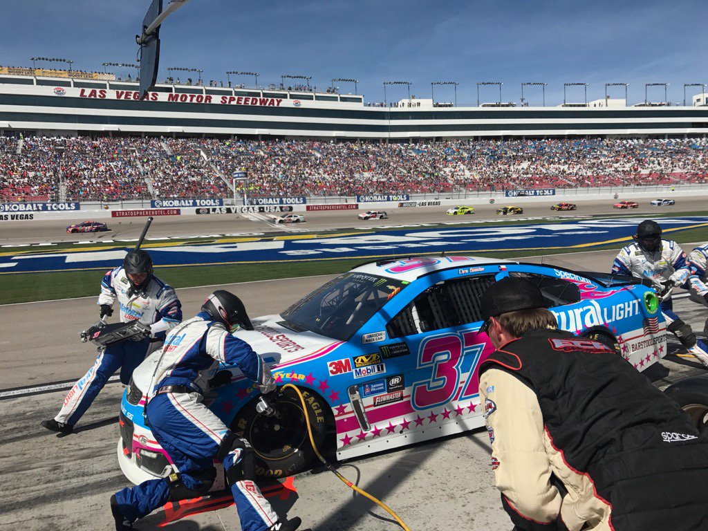HYAKMotorsports's tweet photo. #37 @naturallight Chevy takes 4 tires, fuel &amp; adjustments. Will restart P27 #NASCARGoesWest https://t.co/Woc9iYXzEZ