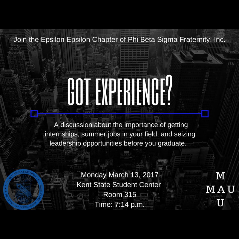 KentStateSigmas's tweet photo. Tomorrow kicks off #SigmaWeek2K17 our first event to start the week will be "Got Experience?" https://t.co/OwXPlrS0wM