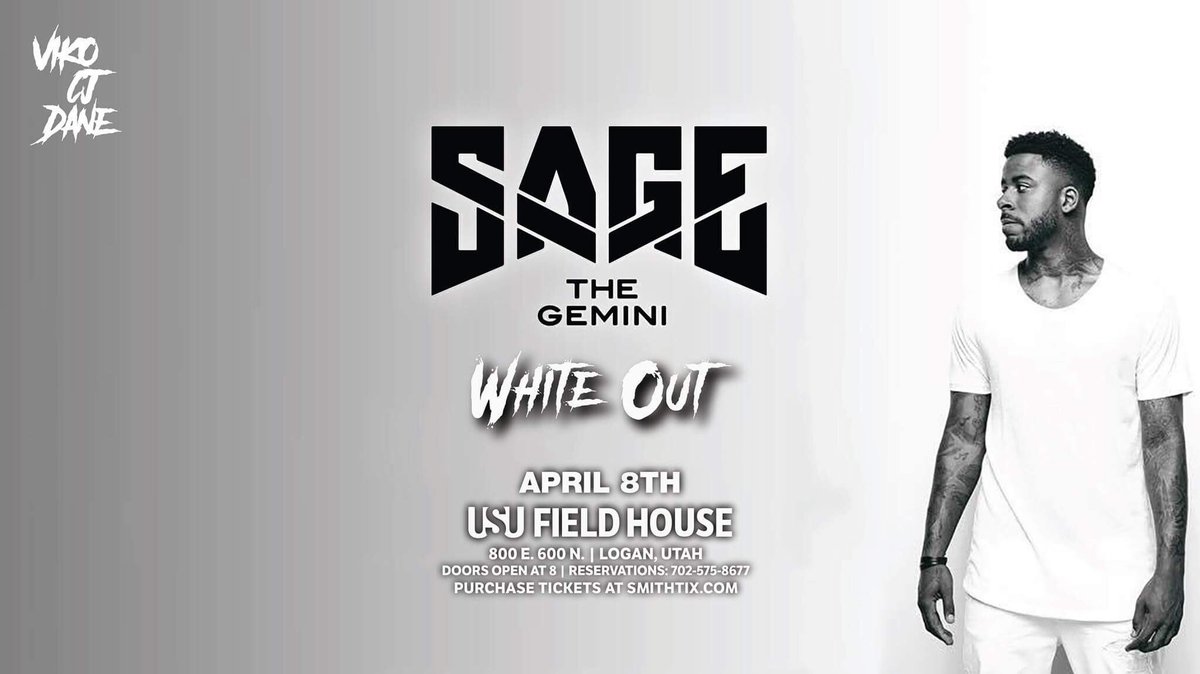 danescooper's tweet photo. SAGE THE GEMINI
April 8th👉🏿❕USU Field House❕

RT THIS TWEET!
-for a chance to win backstage passes w/ your friends(6)

Info in picture below https://t.co/8ni01RjUMK