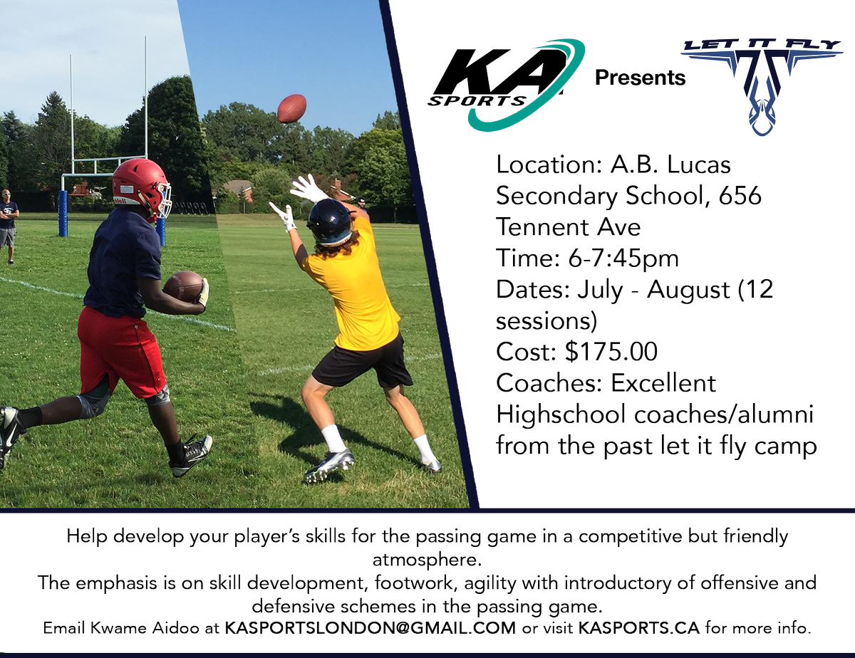 Kwame Aidoo 🇬🇭🇨🇦 (@aidookj1) on Twitter photo Spaces filling up fast for the 2017 Let it Fly Football Camp.<a href="/Oaksjrfootball/">Oakridge Jr Football</a> <a href="/SaundersFBall/">Saunders Football</a> <a href="/ovflontario/">OVFL</a> @JrMustangs2003 <a href="/SaundersFBall/">Saunders Football</a> Spaces filling up fast for the 2017 Let it Fly Football Camp.<a href="/Oaksjrfootball/">Oakridge Jr Football</a> <a href="/SaundersFBall/">Saunders Football</a> <a href="/ovflontario/">OVFL</a> @JrMustangs2003 <a href="/SaundersFBall/">Saunders Football</a>