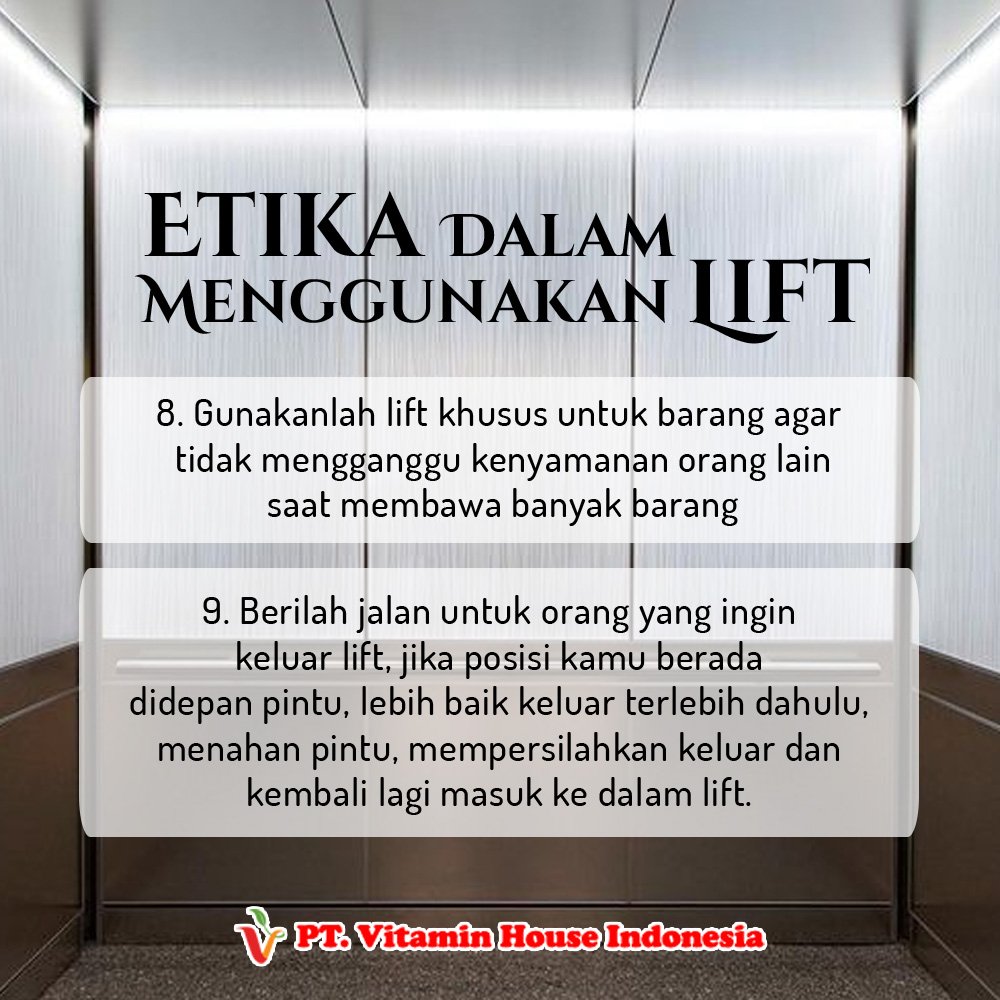 VitaminHouseID's tweet photo. Setiap hari di kantor menggunakan lift di kantor?
Yuk coba baca Etika Dalam Menggunakan Lift
#SemangatSenin #DGITM #McDBreakfastDay #morning https://t.co/zl6VzomasE