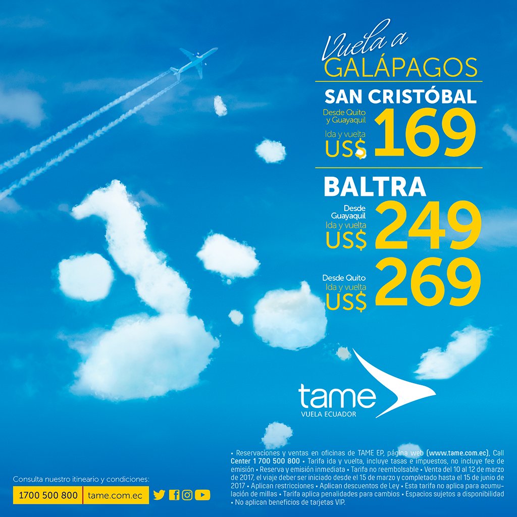 Tame_EP's tweet photo. Viaja a las Islas Encantadas con #TameEP #SanCristóbal • #Baltra. Aprovecha nuestra promoción. Más información en: https://t.co/PZSem2gTVO https://t.co/MaWYus3acS