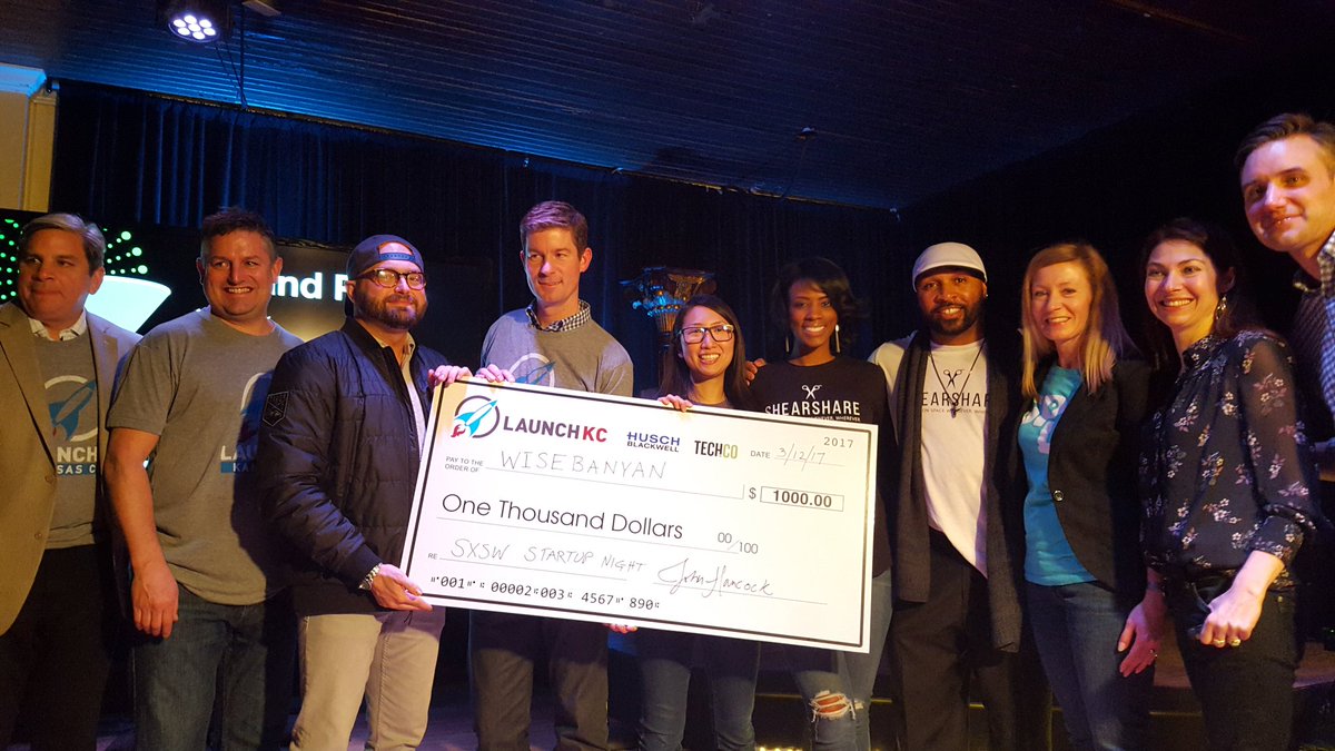 djgood33's tweet photo. @Launch_KC awards to Wise Banyon $1000 at @TechCoHQ Startup night pitch at #SXSW2017 https://t.co/jksT8mgY6J