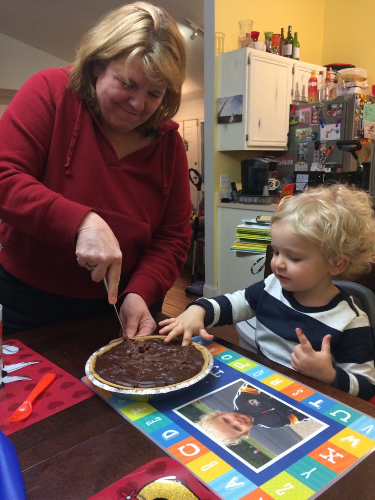 PRGuy13's tweet photo. Our little #DennisTheMenace can't wait for grandma to cut the chocolate pie. We love our desserts. #BabyTyTy https://t.co/C3DNMuRhQR