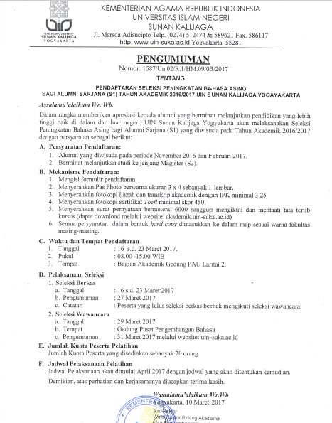 #PengumumanUINSK Pendaftaran Seleksi Peningkatan Bahasa Asing Bagi Alumni Sarjana (S1)

uin-suka.ac.id/id/web/pengumu…